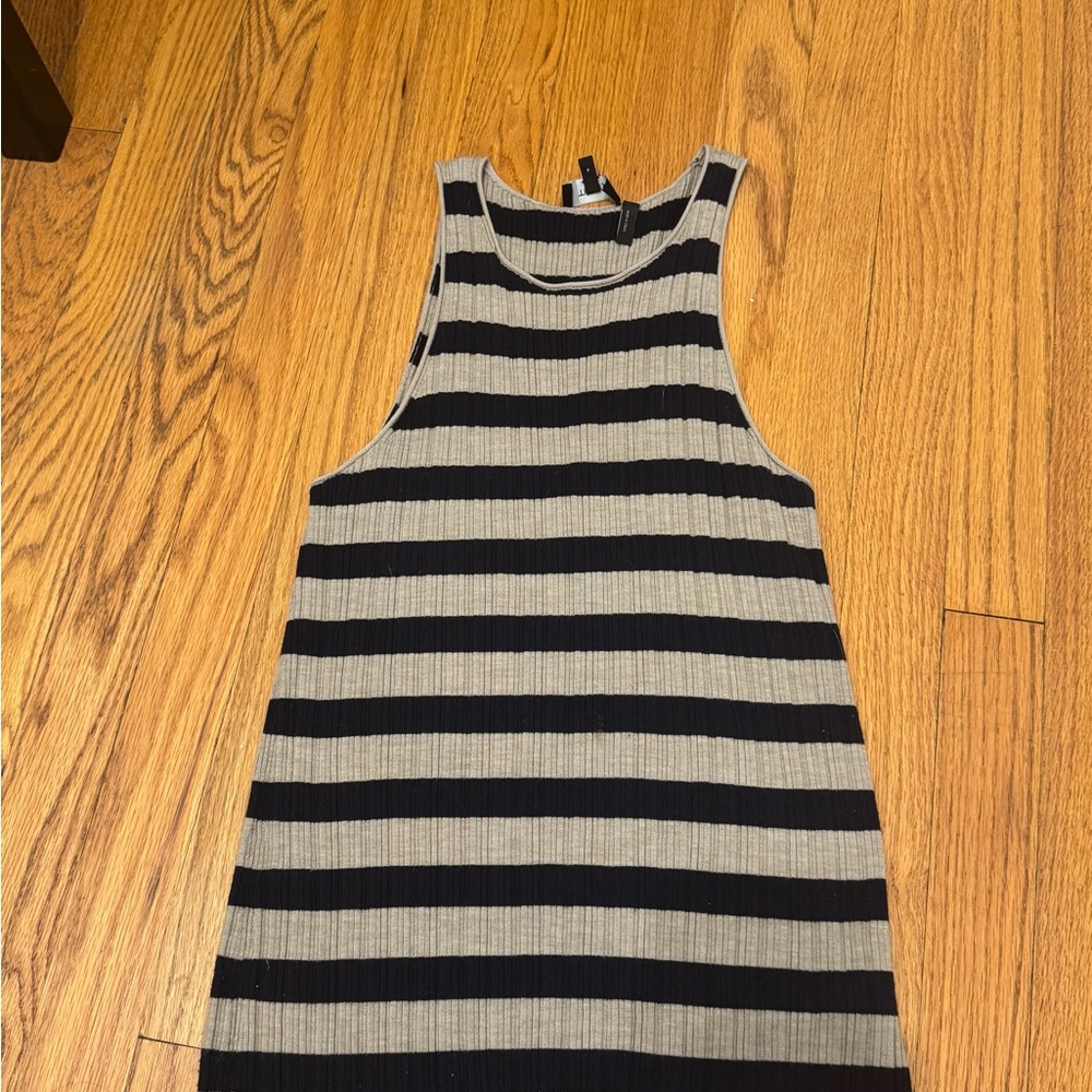 Theory Black and Gray Striped Knit Top